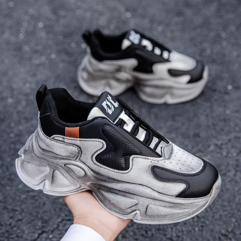 2025 осень новые мужские кроссовки на платформе, трендовые, с кожаным верхом, повседневные спортивные одинарные туфли, универсальные мужские туфли в гонконгском стиле