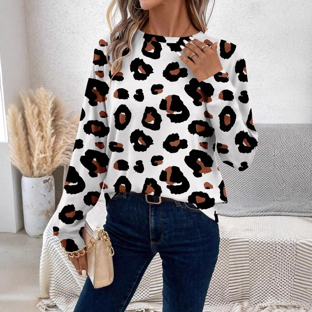 Женские толстовки с круглым вырезом, 3D-принтом с леопардовым узором, модные повседневные с длинным рукавом