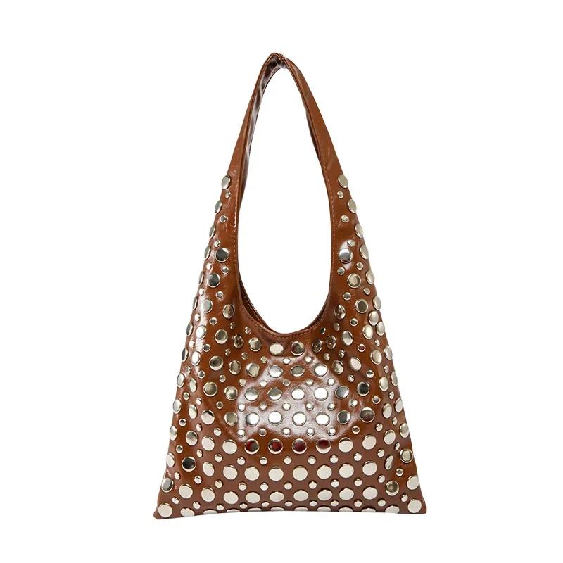 Fashion PU Big Rivets Designer Style Shoulder Bags for Girls  Trendy Large Capacity Personality  Girl Style Handbags