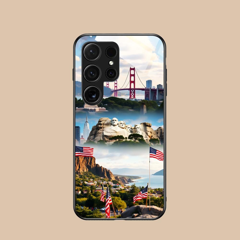 США Флаг Америки Чехол для мобильного телефона Samsung Galaxy S26 S25 S24 S23 S22 S21 S20 Note20 Plus FE Ultra Стеклянный Цветной Чехол