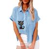 Плюс размер Женская мода лацкан воротника с принтом футболка лето и осень повседневный льняной топ женская застегивающаяся свободная блузка с короткими рукавами