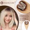 HAIRCUBE Blonde Ombre Human Hair Toppers with Bangs 3Clip Hairpieces Fringe for Women Hair Loss 14 Inch Swiss Lace Invisible Hair Toppers