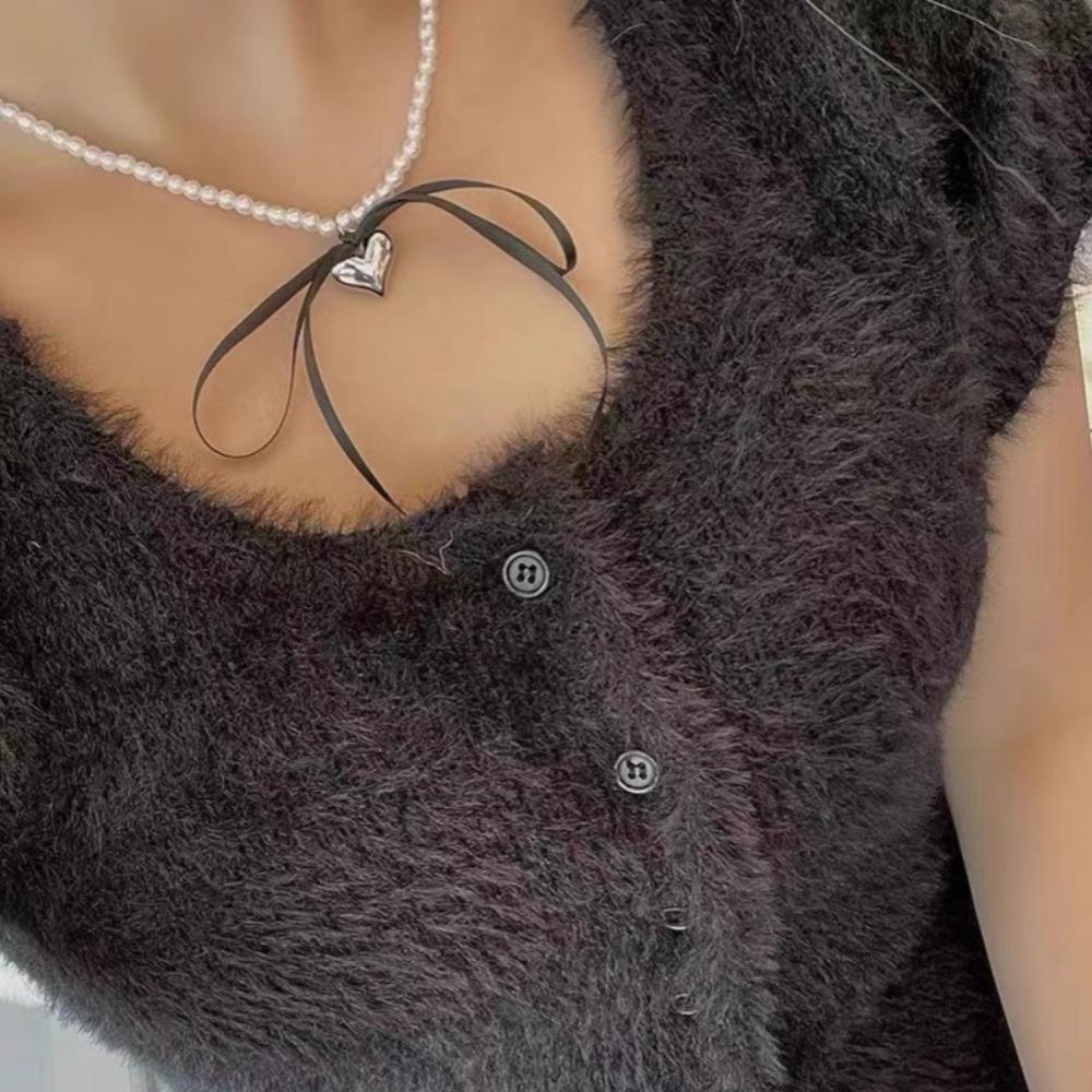 Heart Bow Choker Pearl Clavicle Chain Trend Pendant Necklace  Women