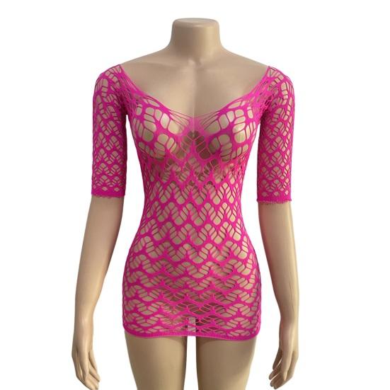 Women Summer Beach Cover-up Hollow Out Long Sleeves Slim Fit Low-cut V Neck Backless See-through Bikini