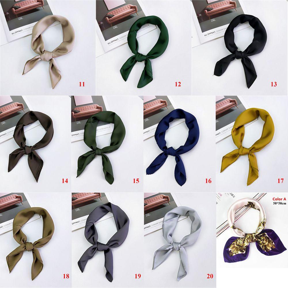 Fashion Solid Color Small Vintage Women Square Scarf Head Neck Silk Feel Satin Hair Tie Band