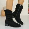 Women's Shoes  New Fashion High Quality Zipper Women's Boots Winter Pointed Toe Solid Mid Calf Thick Heel Simple Roman Boots