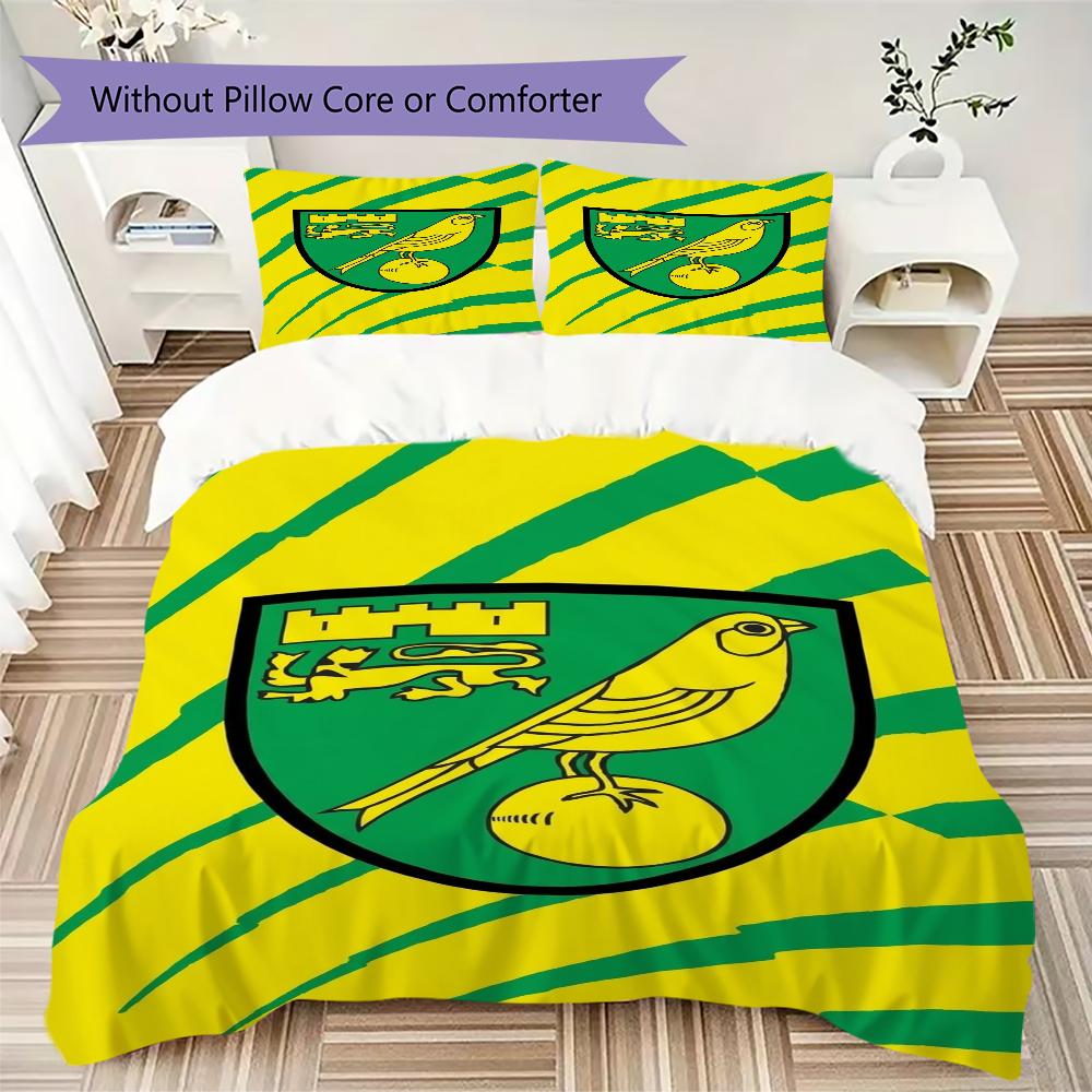 Norwich City FC Pattern Bedding uilt Set uilt Cover Pillowcase Home Decoration Birthday Gift (1 * duvet cover + 2 * pillowcase without core)