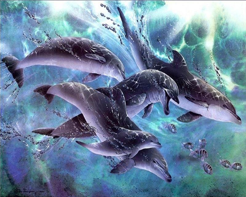 5D DIY алмазная живопись дельфины пейзаж Алмазная вышивка крестиком морские животные фотографии из стразов мозаика домашний декор