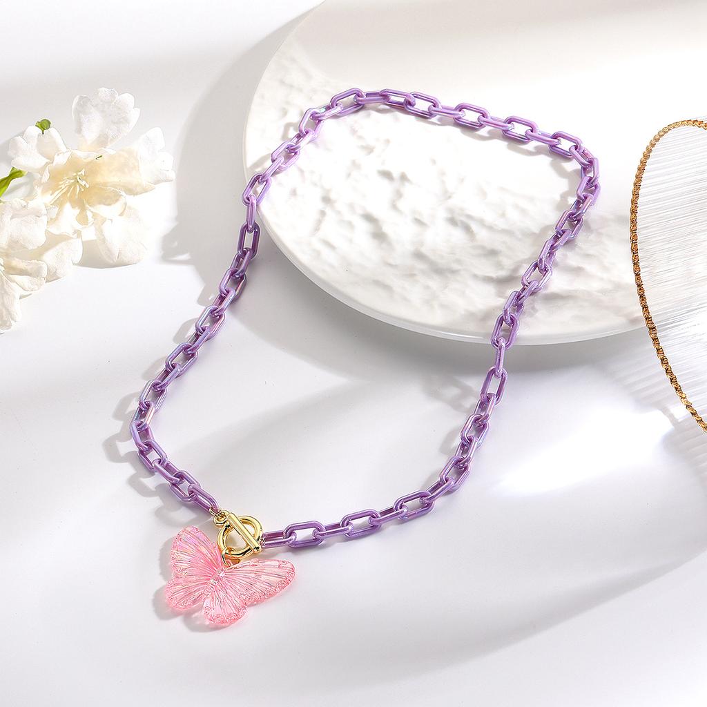 Ожерелье для женщин, маленькое, свежее, смоляное, акриловое, бабочка, ожерелье для женщин, премиум-класса, бабочка Sense Dopamine, не теряет цвет, женское, летнее