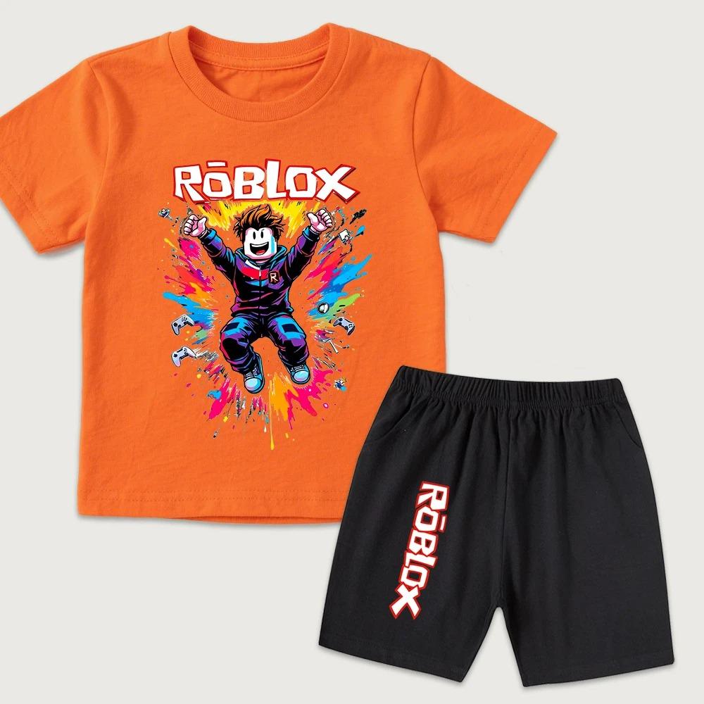Cartoon Printed Kids T-shirt and Shorts 2 Piece Set Summer Casual Outfit for Boys and Girls Childrens Clothing