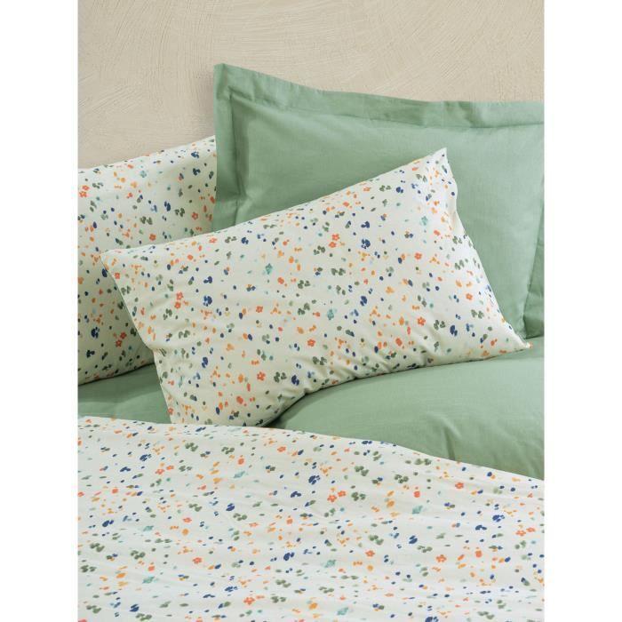 Parure de lit - 1 housse de couette 220 x 240 cm + 2 taies d'oreiller 60 x 60 cm - 100% coton renforcé - Vert