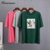 Hirsionsan Abstract Simple Printed T Shirt Women Oversized Harajuku Cotton Graphic Tee Summer Short Sleeves Female Tops