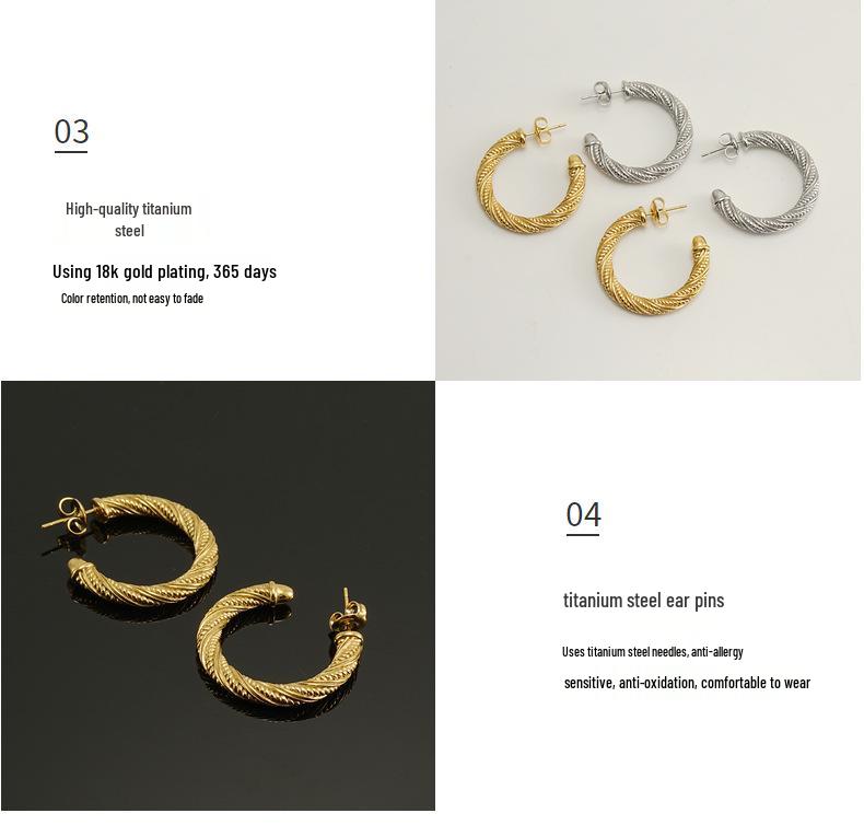 Серьги-кольца из титановой стали с золотистым покрытием 18 карат - Женский европейский и американский геометрический дизайн