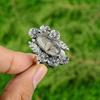 925 Silver Natural Black Rutilated Quartz Statement Flower Adjustable Ring