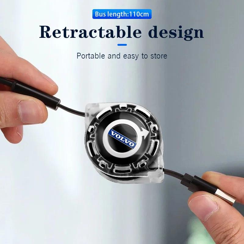 3 In 1 Fast Charger USB Data Cable Car Accessories For Volvo XC90 V90 V60 XC60 V40 S80 S60 S90 C40 XC40 V70 XC70 C30 C70 EX90 Rd