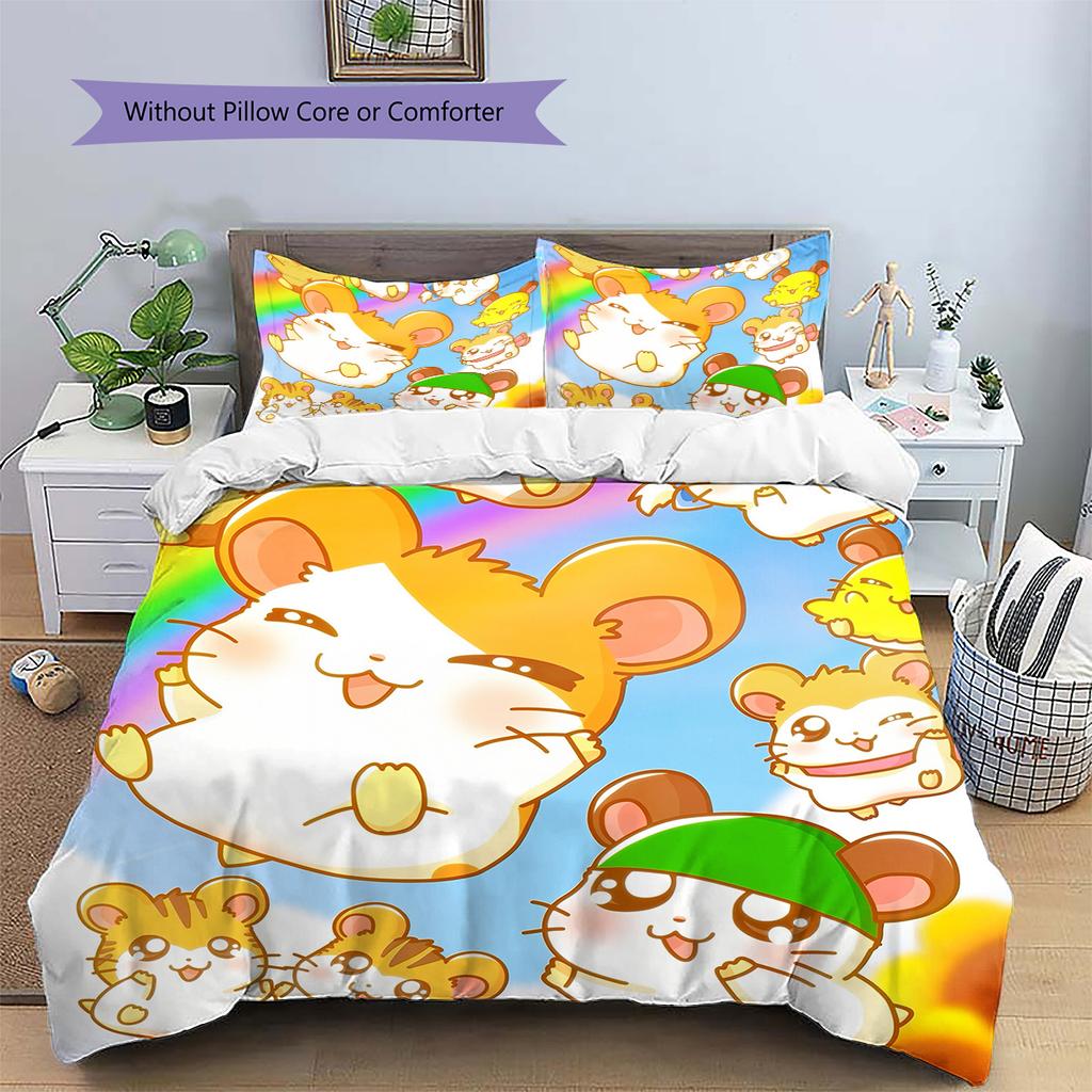 Hamtaro Pattern Bedding Quilt Set Home Decoration Gift (1 * duvet cover + 2 * pillowcase without core)