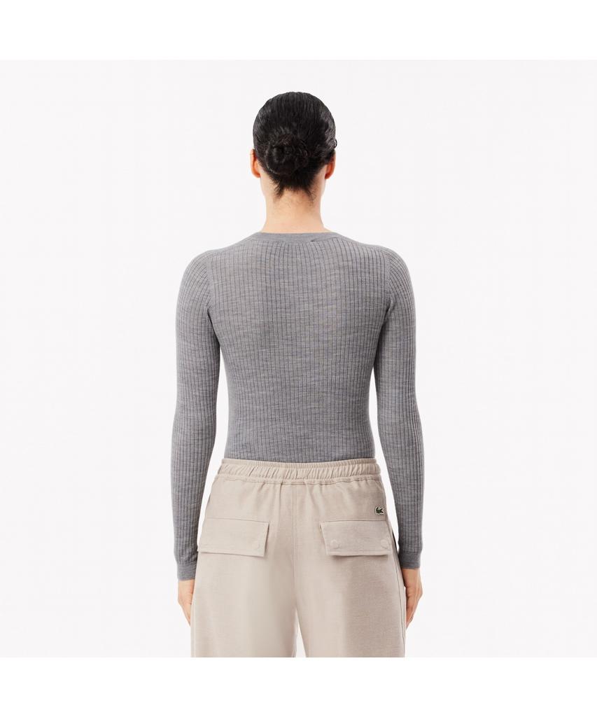 LACOSTE Women'S Slim Fit Rib Knit Crew Neck Sweater Af2576-54N Cca