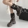 Winter Women Biker Boots Belt Buckle Ladies Elegant Platform Long Pipe Booties Casual Women's Knee High Booties2024
