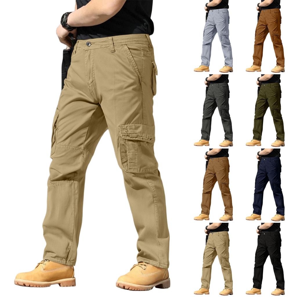 Men's Cargo Pants - Cotton Loose-Fit Comfortable Straight-Leg Multi-Pocket Trousers
