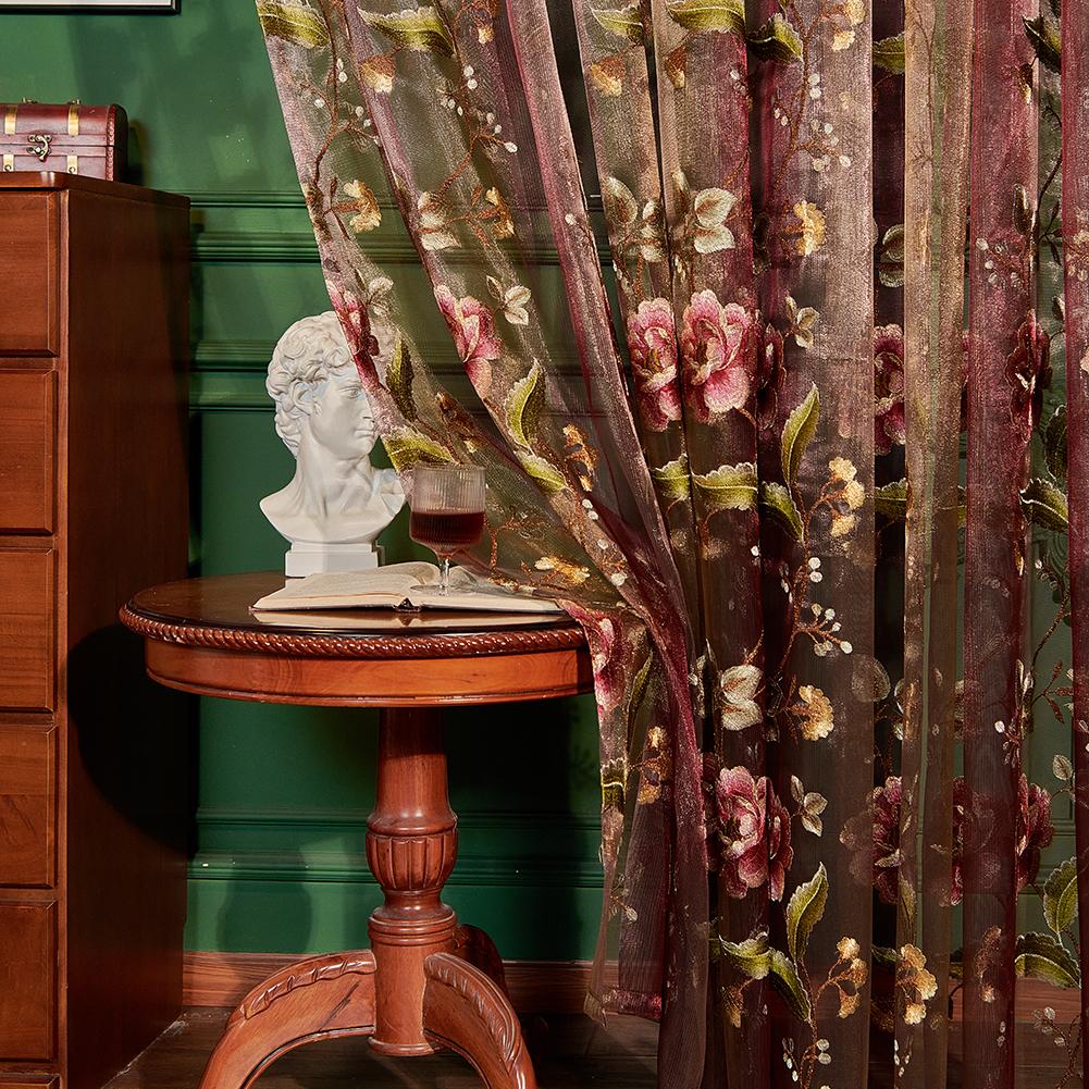 1PC NAPEARL 10-20% European Style Retro Light Luxury Embroidered Translucent Thin Sheer Curtain for Living Room Bedroom Home Decor