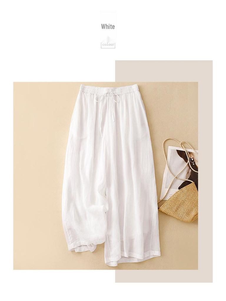 Женские повседневные брюки с широкими штанинами и эластичной талией - Хлопок Лен Двухслойные