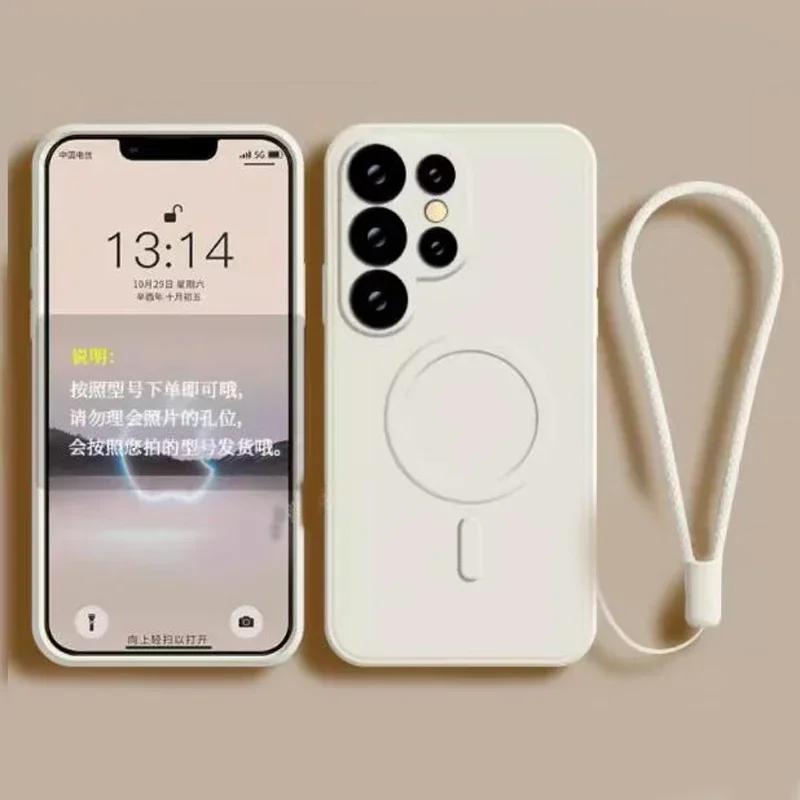 Жидкий силикон для чехла Magsafe для Samsung Galaxy S25 S24 S23 Ultra Plus FE A55 A15 A35 4G 5G Магнитная крышка для беспроводной зарядки