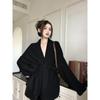 Large Size French Advanced V-neck Cardigan Coat Women's Spring and Autumn Lazy Wind Waist Binding Chunky Sweater Top
