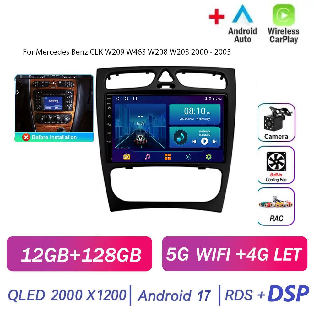Autoradio Android 17 pour Mercedes Benz CLK W209 W463 W208 W203 2000 - 2005, lecteur multimédia Carplay Auto, WiFi+4G, 8 cœurs, stéréo