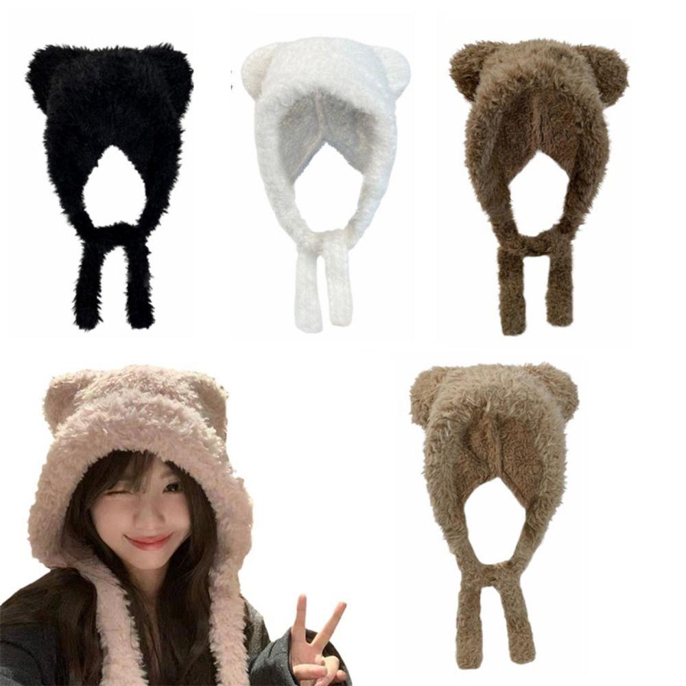 Cartoon Ear Protection Hat Soft Cute Cat Ear Hat Y2K Women Fluffy Hat Autumn and Winter