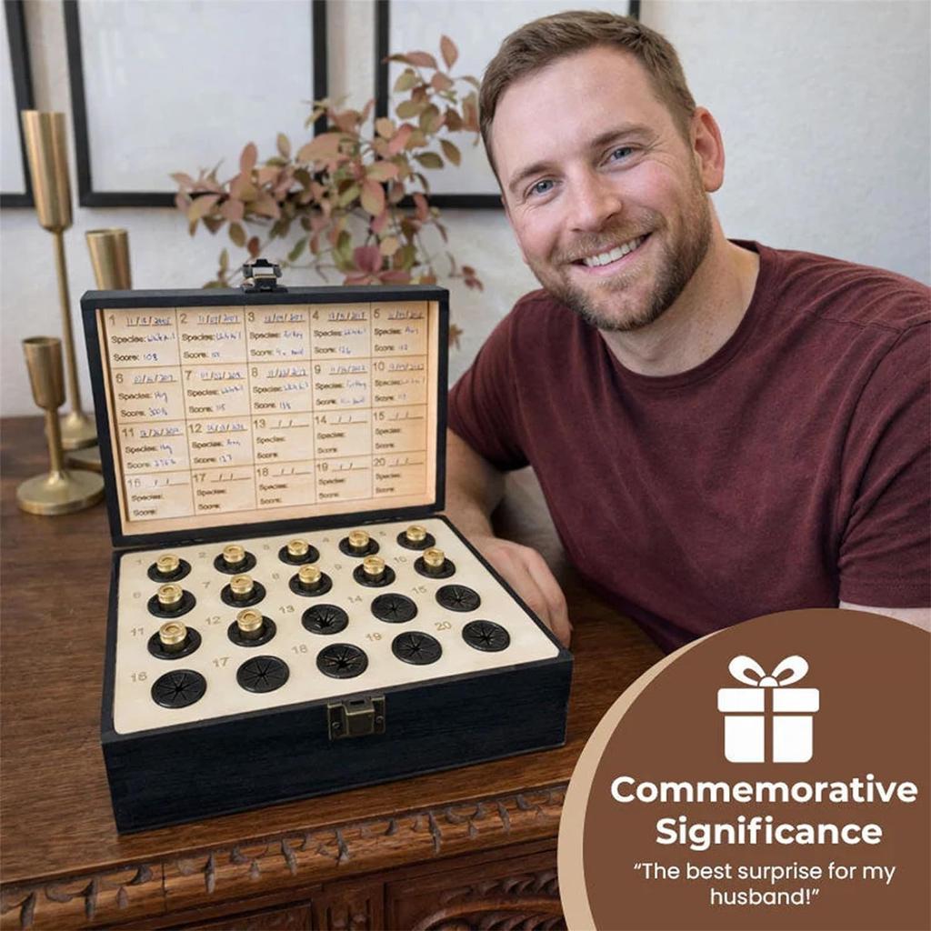 The ’s Memory Box, Wooden Hunting Keepsake Box With 20 Casing Slots, Engraved Stag Display Case With Hunting Log And Lock, Memorial Gifts