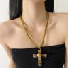 Metal Pendant Beaded Chain Necklace Multicolor Sweater Necklace Punk Gothic Cross Necklace  Travel