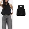 Fall and Winter New Women's Clothing Fashion Wind Open Back Balloon Version Round Neck Sleeveless Short Tops 9647606
