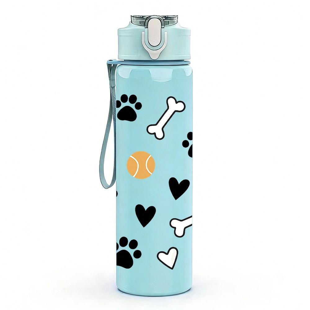 1PC Dog Paw Bone Pattern 750ml Color Plastic Sports Water Bottle Leakproof Flip Straw Lid Suitable for Sports Office Home Use