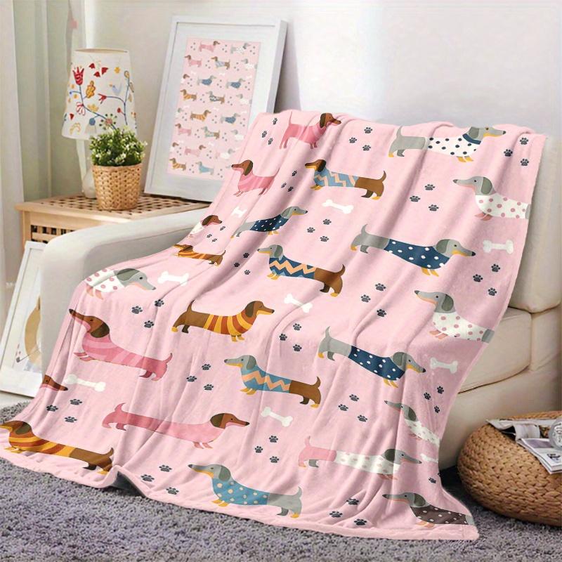 Cute Dachshund Pattern Blanket, Soft and Warm for All Seasons Decorative Throw or Gift Camping Travel Blankets