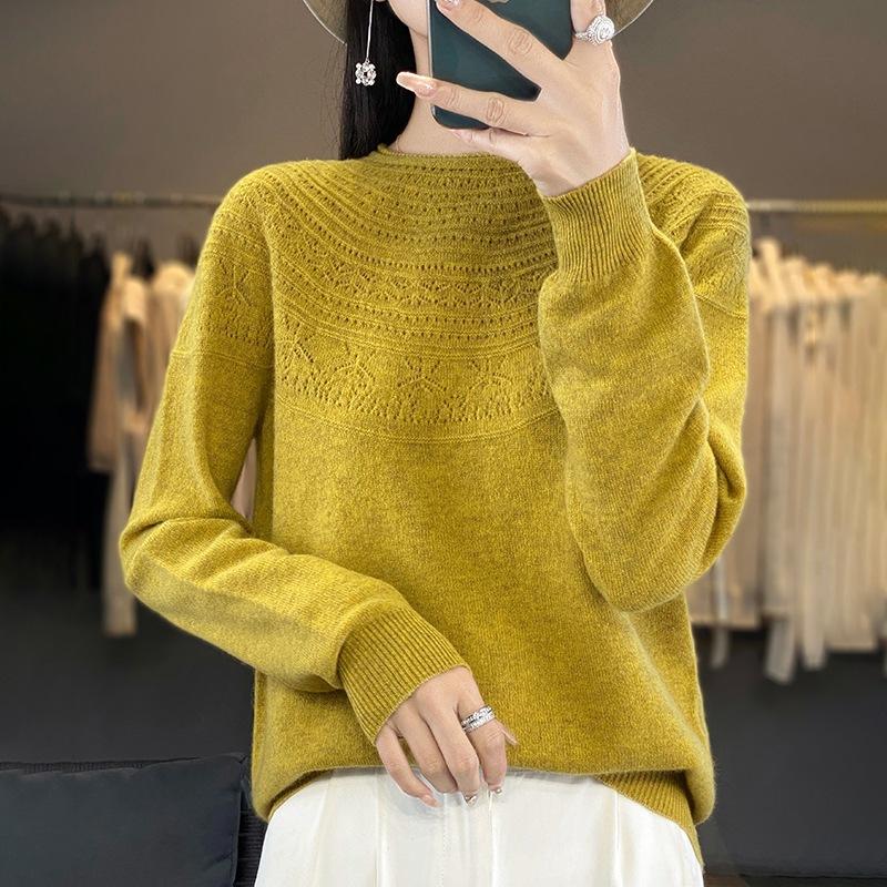 Круглый вырез горловины с подвернутым низом, женская свободная внутренняя трикотажная кофта на осень и зиму