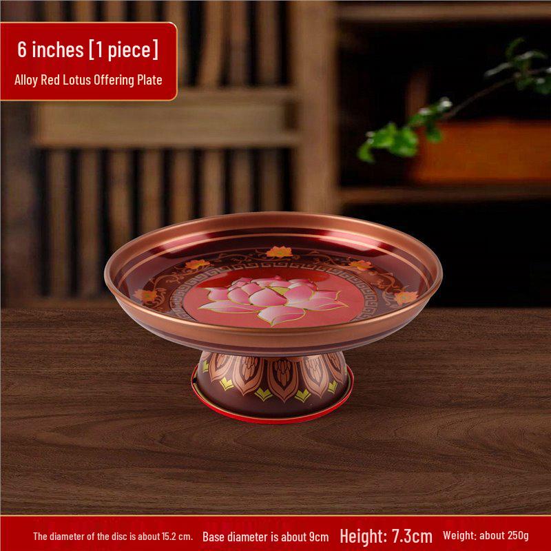 Fruit Offering Plate for Buddha, Deity Altar Plate with Alloy Lotus Flower, God of Wealth, Guanyin Bodhisattva.