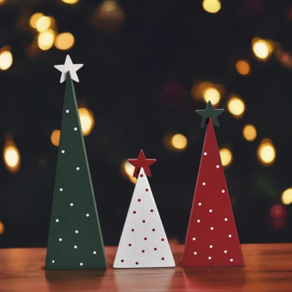 3Pcs/set with Star Topper Christmas Tree Ornament Dotted Desktop Decoration Craft