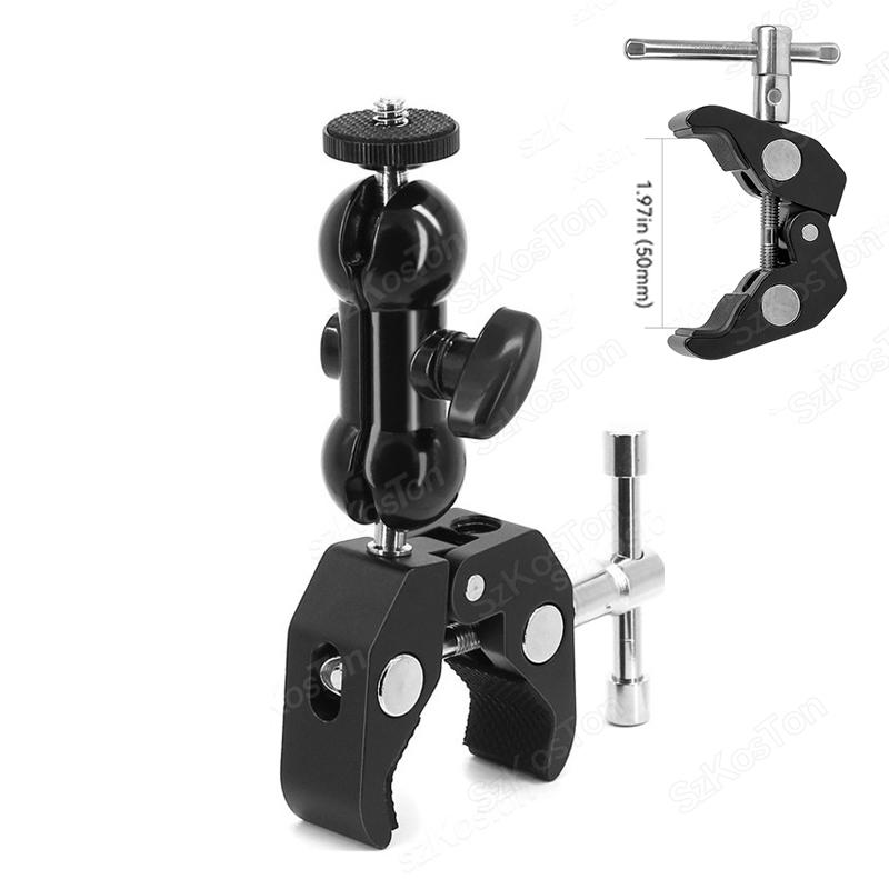 Металлический суперзажим с отверстием 1/4'' 3/8'' с двойной шаровой головкой Magic Arm Clamp для телефона, видеокамеры, монитора, светодиодной подсветки, микрофона