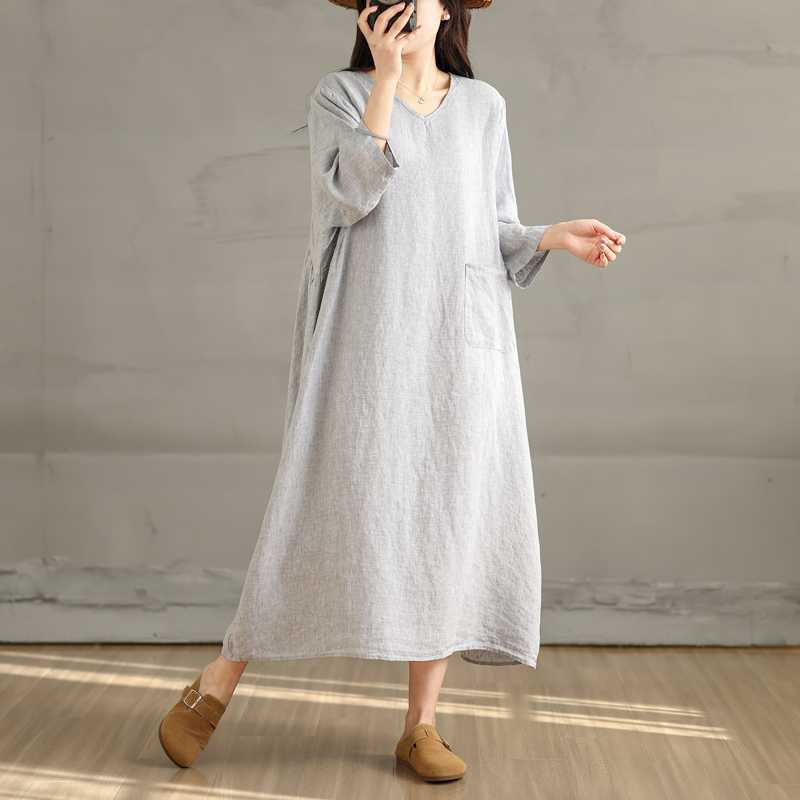 Дышащее мягкое свободное платье из хлопка и льна для поездок на работу, универсальное женское