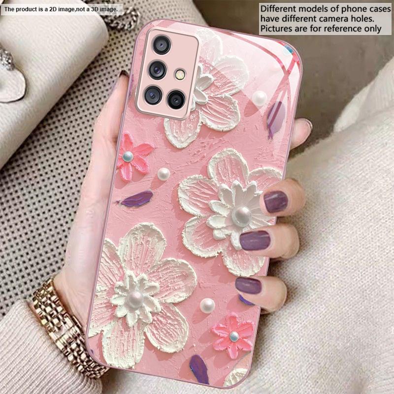 Крем-белый с лепестками Для Samsung A20 30 22 23 24 25 26 A31 32 33 34 A35 42 A50 51 52 53 54 55 56 70 71 72 73 стеклянный чехол для телефона