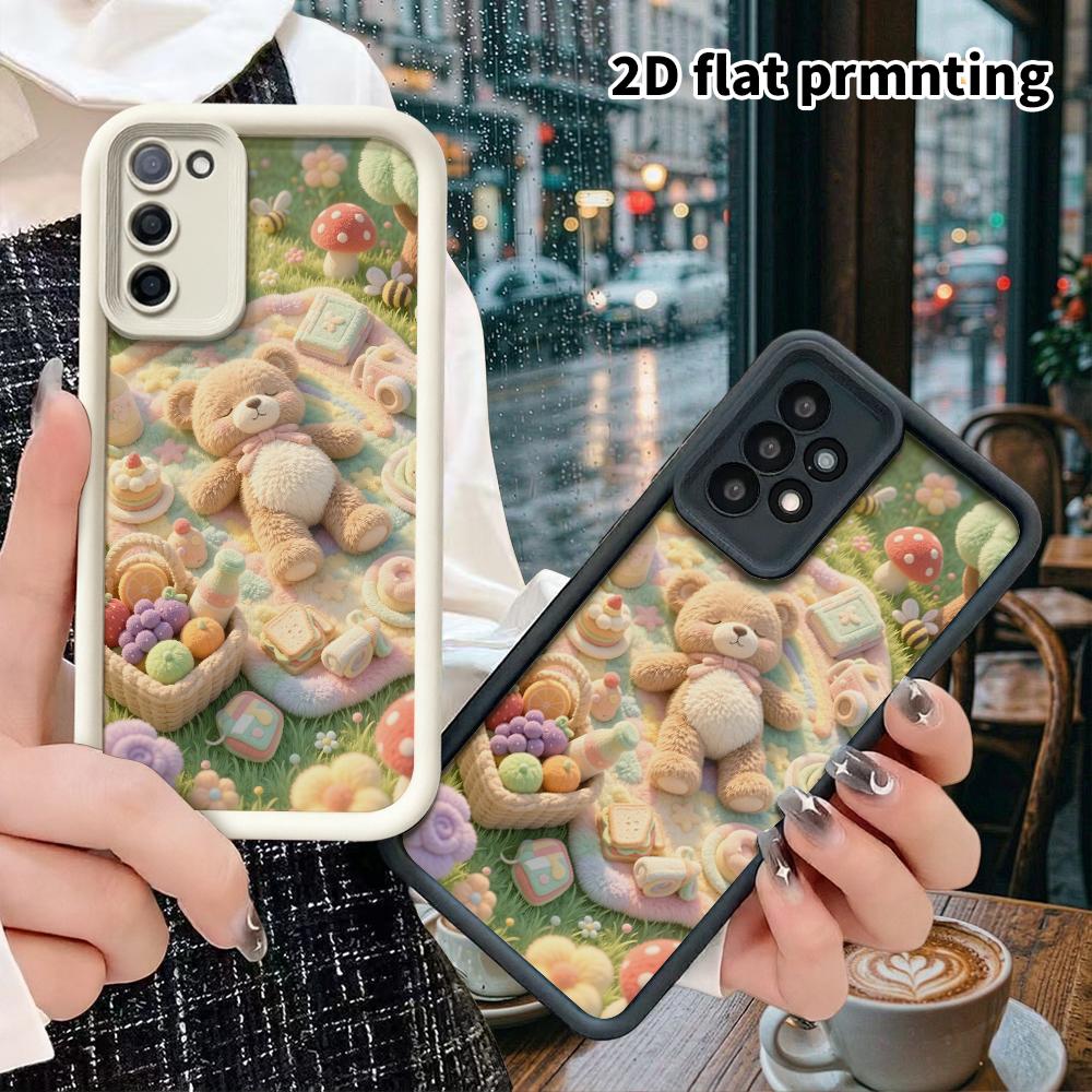 Phone case: 2D flat, suitable for Samsung Galaxy A34 A35 M05 M06 S20 S22 S21 FE Plus 5G, bear picnic, perfect Christmas and Halloween holiday gift