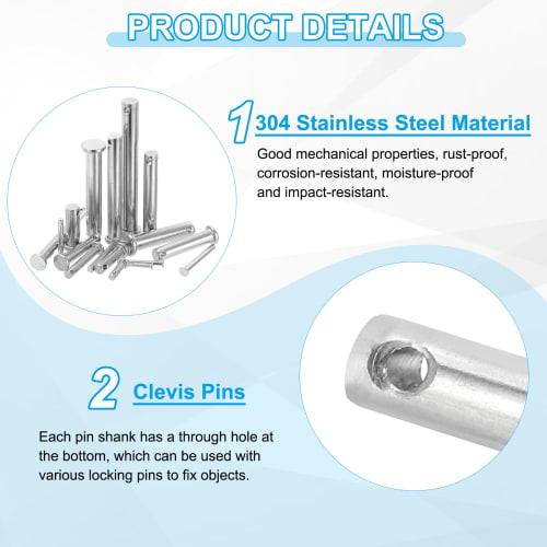 PATIKIL Clevis Pins, 10pcs, 6mm X 70mm, Single Hole, 304 Stainless Steel, Flat Head Pins for Machines, Furniture, and Lawn Mowers, Silver