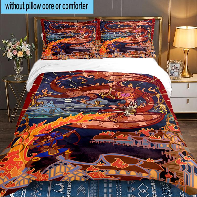 Dragon's Fiery Dance Lord 3pcs Bedding Set,Including 1pc Duvet Cover And 2pcs Pillowcases Perfect Gift for Christmas,Ideal for Bedroom, Dormitory