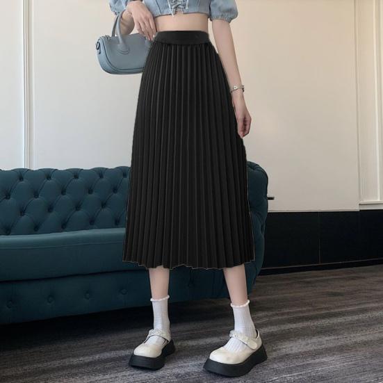 Autumn Winter Pleated Skirt Elastic High Waist Calf-Length Casual Loose Skirt Elegant Ladies Solid Color Long Skirt Women Clothing Streetwear