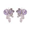 S925 Sterling Silver Light Purple Cubic Zirconia Flower Stud Earrings Sparkly Floral Ear Accessories For Women