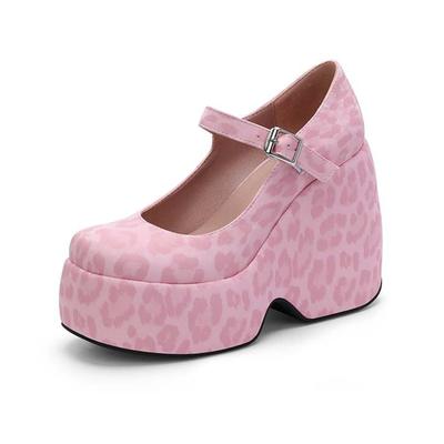 Полиуретановые туфли весна-осень размер 43 женские туфли на платформе супер высокие каблуки женские туфли с круглым носком водонепроницаемые принты кожаные туфли