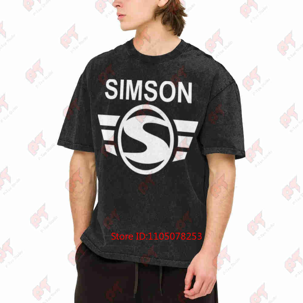 Simson Logo Silvery Active Vintage Washed Tee Pure Cotton T-Shirt