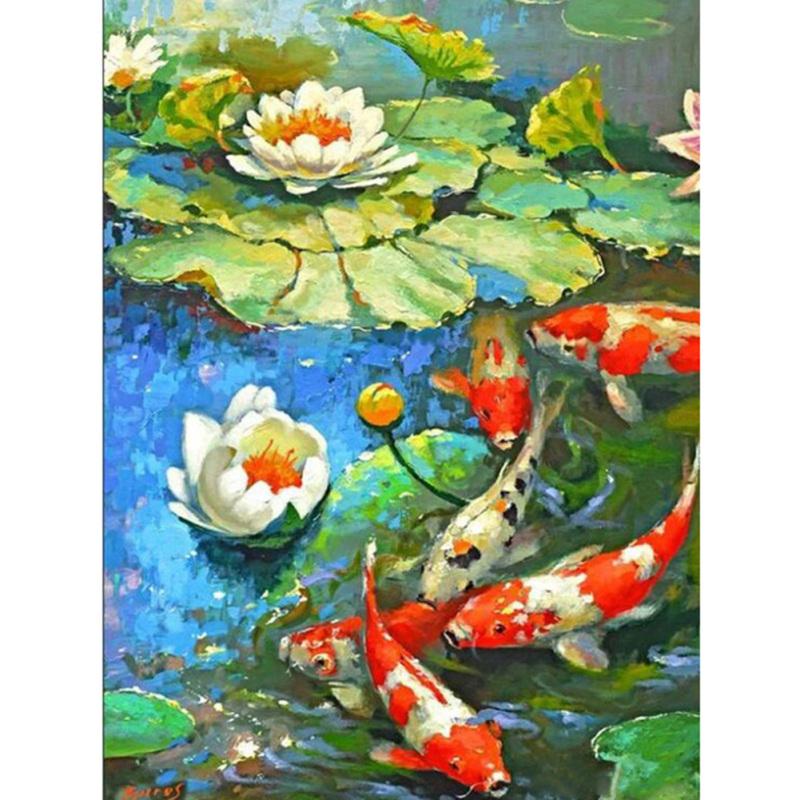 Новый! Diy 5d комплект алмазной живописи кои рыба озеро лотоса картина ручная работа мозаика художественная картина домашний декор