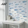 Easy to Apply Wall Graphics Watercolor Blue Fish Decals, Striped Ocean Sea Life Stickers, Removable Self-Adhesive Bathroom Decor Coastal Art for