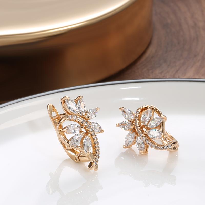 Серьги-цветы из розового золота с блестящими кристаллами для женщин AVE